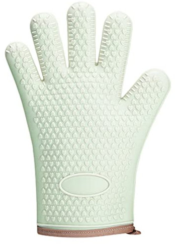 Worparsen Oven Gloves Silicone 5 Fingers Microwave Mitten Anti-scalding Non-slip Texture Green