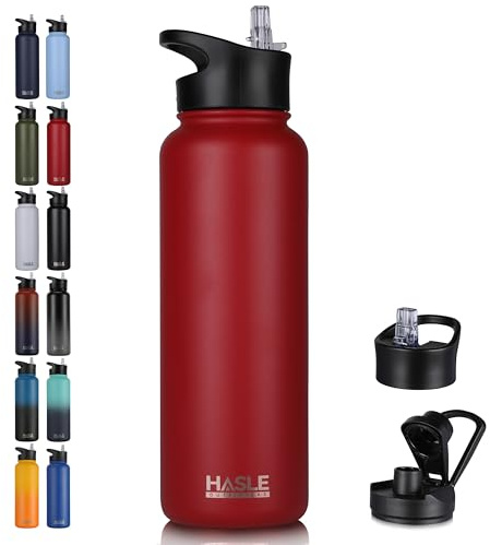 HASLE OUTFITTERS 40oz Stainless Steel Water Bottle, Vacuum Insulated Double Walled Leak Proof Sports Water Bottle with 2 Lids (Straw and Spout Lid) Thermo Mug Keep Cold and Hot(Red,1)