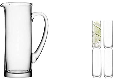 LSA International Basis Jug 1.5 Litre Clear| 1 Unit | Mouthblown and Handmade Glass | BS03 & Borough Highball 420 ml Clear | Set of 4 | Dishwasher Safe | BG04
