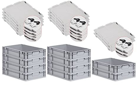 PROREGAL SuperSparSet 10x Eurobox NextGen Economy mit Scharnierdeckel & schwarzen Verschlüssen | Griffe geschlossen | HxBxT 12x40x60cm | 23 Liter | Eurobehälter Transportbox Transportbehälter
