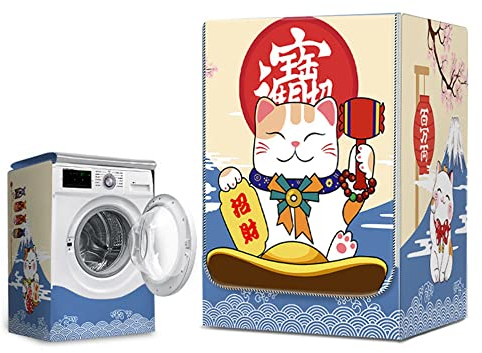 Highdi Waschmaschinenabdeckung Wasserdichter, Staubdicht Sonnenschutz für Frontlader Waschmaschine Staubdichte Staubdichte Abdeckung (Kapazität 8~10kg,Japanischer Stil)