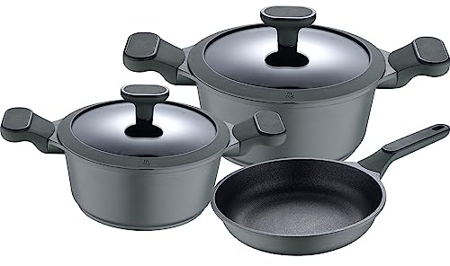 5-teiliges Kochgeschirr-Set – Pfanne ohne Deckel 24 (1,9 Liter), Kochtopf mit Deckel 20 (2,46 l) und 24 cm (4,3 Liter), Aluminiumguss, Induktionsgeeignet, Kollektion Solo San Ignacio