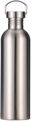 Stainless Steel Water Bottle Single Wall Metal Water Bottle Large Camping Water Bottle with Handle Wide Mouth Leak Proof Lightweight Sports Kettle Cup (51 oz)