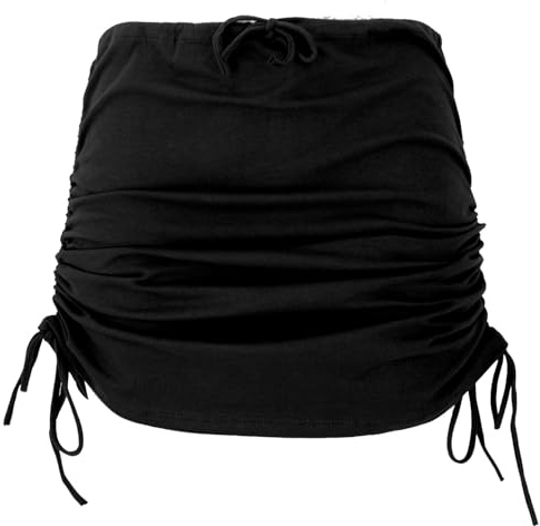 GURU SHOP Psytrance Minirock,Tubetop, Elfenrock, Goa Rock, Yoga Rock zum Raffen - Schwarz, Damen, Size:L