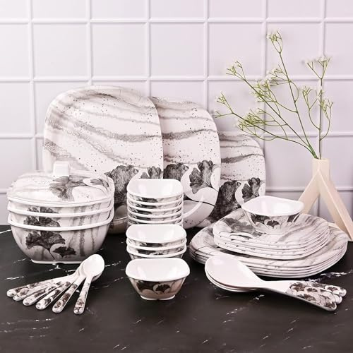 Dinner Set, Premium melamine Dinner Set, 40 Pieces Melamine Dinner Set - Elegant, Break Resistant, Designer Crockery Dinnerware