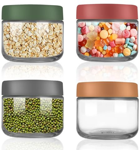 YIDM Overnight Oats - Lot de 4 bocaux Overnight Oats - 300 ml - Avec couvercle - Réutilisables - Avec couvercle - Bocaux de conservation hermétiques pour céréales, porridge, yaourt, flocons d'avoine