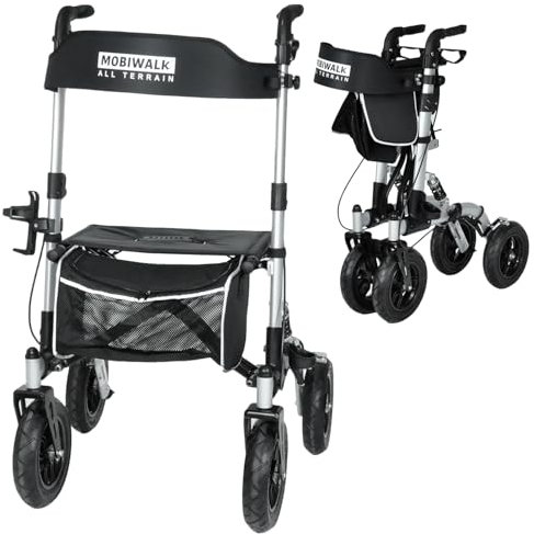 Sturdy MobiWalk® Outdoor Rollator with Pneumatic Wheels, Dual Brakes & Suspension | Very Strong Frame for Bigger Builds | Not Suitable for Petite Seniors