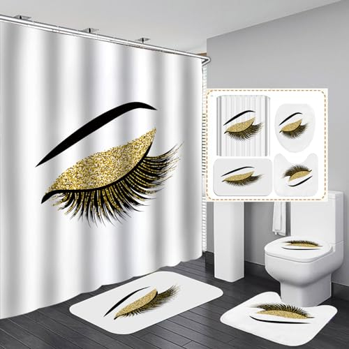 Badezimmerteppich Gold Schwarz Badematte Set 3 Teilig,Teppich Badvorleger rutschfeste (45x75)+U-Typ Wasseraufnahme Schmutzfangmatte +Schnelltrocknend Toilet Fußmatte