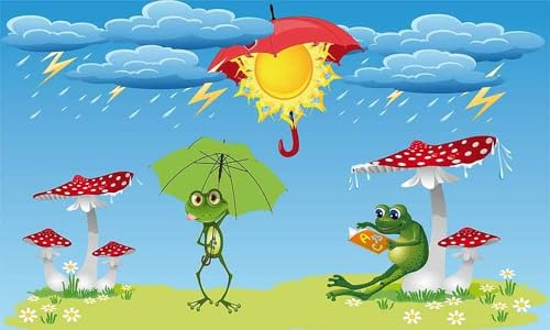 Flagge Wetter Frosch mit Schirm Fahne 90x150 cm Fahnen im Gewitter
