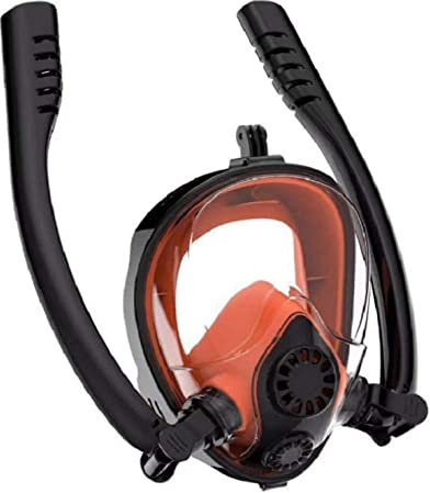 ISCBAFYX 180 Degree Panoramic View Full Face Snorkeling Mask - Double Tube Design, Anti-Fog, Anti-Leak - Ideal for Adult Divers (Black, Size S)