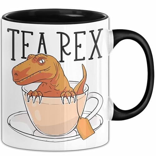 Dinosaurier Tasse Geschenk Tea Rex Tasse Geschenk Dino T-Rex Geschenk Für Jungs (Schwarz)