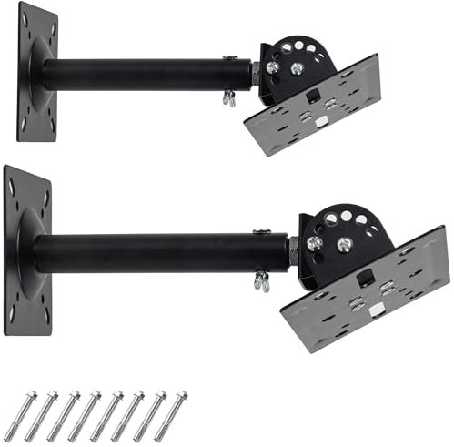 Universal Speaker Wall Ceiling Mounts Support up to 80lb,Heavy Duty Dual Black Bookshelf Speaker Mounting Brackets,Home Surround Sound System Holders and Stand,Adjustable Distance Swivel Tilt