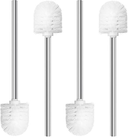 AstraLoom Lot de 4 brosses de toilette en plastique de 7,5 cm de diamètre - Tête de brosse remplaçable pour socle - Brosse de nettoyage pour WC et salle de bain avec poignée en acier inoxydable -