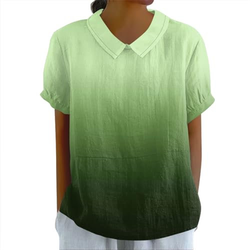 Tunique Femme Grande Taille Chemise Lin Chemisier Chemisier Femme Dentelle Décontracté Chemise Manches Courtes Femme Blouse Coton Femme Pression Tee Shirt Femme Rose Fushia Vert 5XL