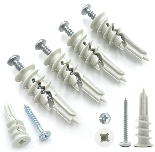 60PCS #8 Self Drilling Drywall Plastic Anchors and Screws Kit #8 x 1-1/4” - Self-Tapping Threaded Sheetrock Wall Anchors for Drywall Holds Up to 75lbs Hanging and Mounting– No Drill Hole Required