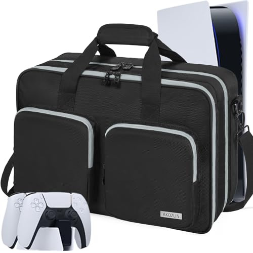 IPEB Tasche für PS5 / PS5 Pro / PS4, volle Schutz Konsolentasche mit unterteilbaren Fächern, geeignet für PS5 Controller, Gaming-Headset und weiteres Zubehör (Grau)