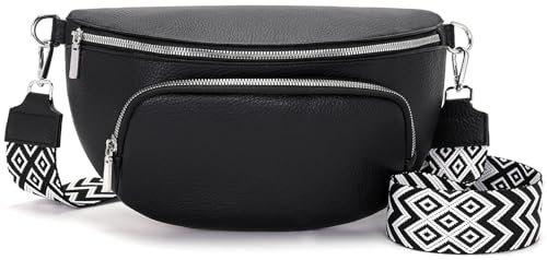 Rorimyth große bauchtasche damen Schwarz umhängetasche damen mittelgroß handtasche crossbody bag Veganes Leder