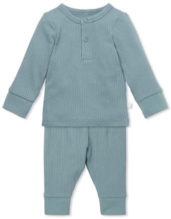 MORI Unisex Ribbed Pyjamas Sky Organic Cotton Nightwear with Front Popper Placket Elasticated Waistband Breathable Lightweight for Kids 4-5 Years Comfortable Durable Sleepwear for Boys and Girls