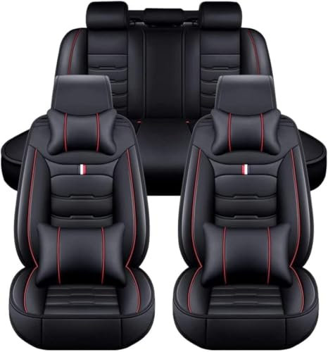ZORTAXKFV Auto Sitzbezüge für Smart 451 Fortwo 2. Gen 2007-2009 2010 2011 2012 2013 2014 2015 Leder Wasserdicht Universal Verschleißfest Innenraum Schonbezüge Sitzschoner Vorne Und Hinten,D-Black-Red