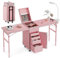 CyyKcc Professional Portable Makeup Trolley, Multi-Functional Nail Double Table with Drawers and Mirror, Travel Cosmetic Case for Beauty Salons, Pink Aluminum Rolling Makeup Train Case