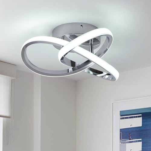Qcyuui Moderne LED-Deckenleuchten, 20W Chrom Kronleuchter Beleuchtung, Flush Mount LED-Deckenleuchte für Foyer Flur Flur (6000K weißes Licht)