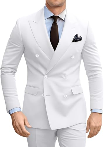 Double Breasted Suit Mens Slim Fit 2 Piece Mens Suit Blazer Dress Pants Set Formal Easter White Suit Men Prom Tuxedo Men L