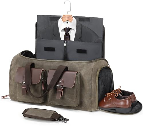 Kleidersäcke aus Segeltuch für Reisen, Anzugtasche, Handgepäck, wandelbare Kleidertasche für Männer und Frauen, 2-in-1 Hängetasche, Business-Reisetasche mit Schuhfach, Vintage Grau, L
