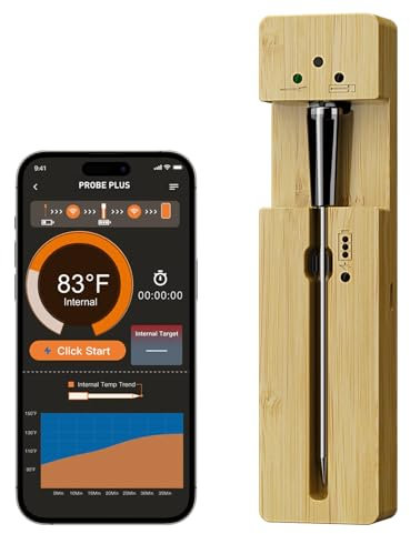 Fyenkfar fleischthermometer kabellos | 190 Stunden Akkulaufzeit mit einer einzigen Ladung | Bluetooth 5.2 | Geeignet für Öfen, Grillgeräte und Slow Cooking (1)