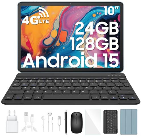 Blackview Android 15 Tablette Tab60Pro, 10 Pouces 24Go RAM 128Go ROM(2To TF), 4G LTE 5G WiFi Tablette PC, Octa Core Gaming Tablette 7700mAh/Widevine L1 HD/Face ID/GMS/GPS