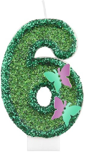 Glitter Butterfly 6 Birthday Candles, Green Butterfly Number 6 Candles for Cake, Girls 6th Birthday Decorations,Butterfly Themed Fairy Candles Cake Toppers for Girls Women Birthday Party Supplies