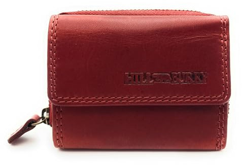 Kompakte Geldbörse aus echtem Leder für Damen & Herren – kleines Portemonnaie mit RFID-Schutz, 2 Geldscheinfächer, Reißverschluss-Münzfach, echtes Leder (rot)