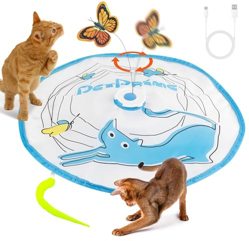 Pet Prime Interaktives Katzen Spielzeug mit Rotierendem Schmetterling & Federangel Automatisches Bewegungsmodus, Robust & Langlebig Typ-C Ladung (Mauz-Versteck)