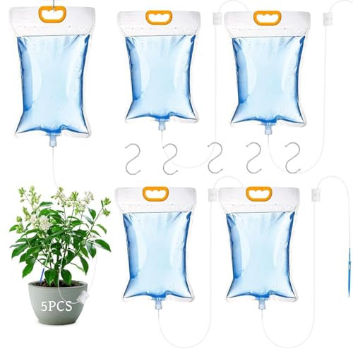 5 Stück 3,5L Pflanzen Bewässerung Tropfbewässerungsbeutel,Automatische Bewässerungssystem mit Verstellbarem Durchfluss Ventilschalter,tropfer bewässerung für pflanzen bewässerung im urlaub balkon