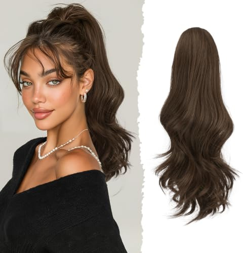 Sofeiyan Lange Gewellt Pferdeschwanz mit Klammer, Dual-Use-Design Ponytail Extension, 41 cm Synthetik Claw Clip in Haarverlängerung Zopf für Frauen, Mittelbraun & Hellrotbraun