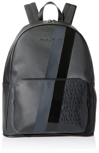 Armani Exchange Men's Dylan, Essential, Two Stripes Metal Logo Backpack,Black,One size