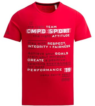 Camp David Herren T-Shirt Rundhals mit Logo Artwork Bright Red, XXXL