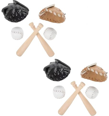 Miniatur-Baseball-Set im Maßstab 1:12, Schläger-, Handschuh- und Ball-Set, schwarze Kuchendekorationen und Puppenhaus-Zubehör, Mini-Sport-Dekoration für Desktop-Display, Bastelarbeiten und