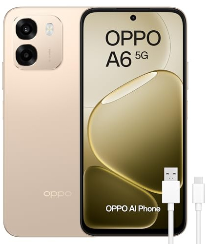 OPPO A6 5G - Smartphone Libre con IA, 6GB RAM+256GB, Batería 6500 mAh, Carga Rápida 45W, Pantalla LCD HD+ 120Hz, IP69, Cámara 50MP AI, Dual SIM, Versión Española