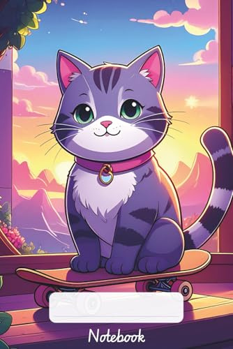 Skateboard Cat Lover Lined Journal: A 6x9 Writing Notebook with Numbered Pages & Personal Summary Section