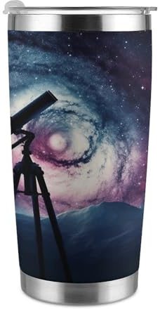 Tasse de voyage portable en forme de galaxie spatiale avec télescope, tient dans le porte-gobelet de voiture, tasse de voyage réutilisable anti-fuite, cadeau pour homme et femme, tasse de voyage en