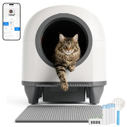 JUMMICO Selbstreinigende Katzentoilette, 90 Liter,XXL katzenklo selbstreinigend, APP-gesteuert, Desodoriert, Mit Katzenstreu Matte, Geeignet für mehrere Katzen selbstreinigende katzentoilette