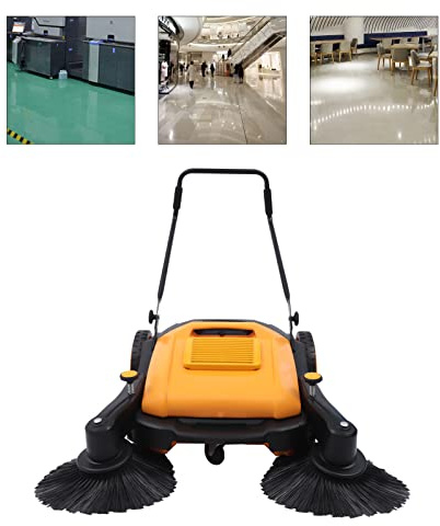 Oxylonty Barredora de mano para exteriores, 105 cm de ancho de limpieza, depósito de polvo de 55 L, manual sin electricidad, ajuste de 5 velocidades, plegable, para patio, taller, garaje, calle