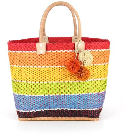 GLOBO Fair Trade Partner bunte Korbtasche aus Sisal Strandtasche Shopper Korb Einkaufskorb (SAINT TROPEZ)