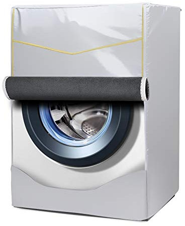 Mr.You Copertura impermeabile per lavatrice / asciugatrice, copertura per carico frontale, protezione contro il sole, resistente alla polvere, spessa, colore argento, Spesso e spazzolato, medium