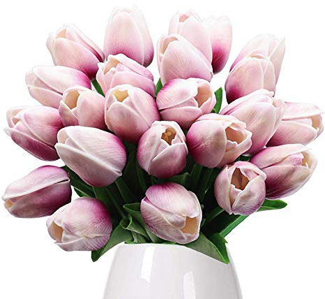 GKONGU Bouquet di tulipani Mazzo di 10 pezzi Realistico Latex Tulipano Artificiale Fiori Naturali Vibranti Naturali Per Decorazione Matrimonio Party Room-Viola