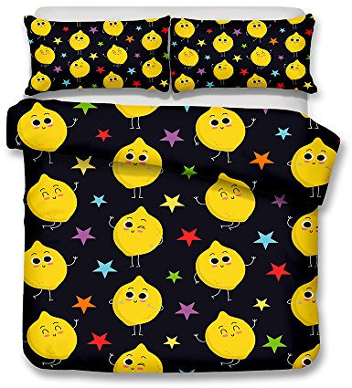 Stillshine Bettwäsche Bettbezug Einzigartig Pentagramm Gelb Menschliche Zitrone Muster Schwarz Deckenbezug und Kopfkissenbezug - groß 220x230cm Hohe Qualität Bettwäscheset