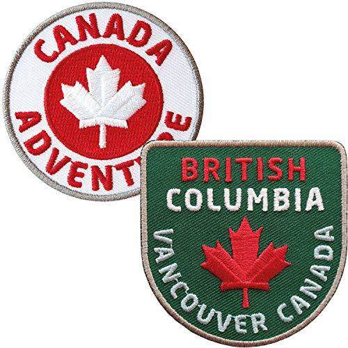 2er-Set Canada British Columbia Abzeichen gestickt 60 mm/Vancouver Kanada Nationalpark Ahorn Fahne Flagge Outdoor Reise Camping/Aufnäher Aufbügler Sticker Bügelbild Patch Reiseführer Karte Flagg