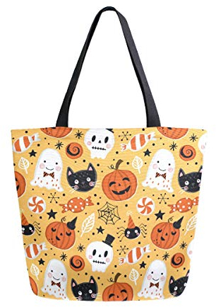 Mnsruu Halloween-Handtasche, Kürbis-Geister-Totenkopf, wiederverwendbar, für Damen, groß, legerer Handtasche, Schultertasche für Einkaufen, Lebensmittel, Reisen im Freien