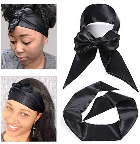 Leeven Satin Edge Scarf for Lace Front Wig Hair Glue Brushed Laying Soft Black Edge Styling Scarves 2Pcs Silky Edge Styling Scarf Frontal Headband for Woman