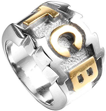 HIJONES Herren Edelstahl Fashion Brief TCB Carven Ring 3 Farben Silber Gold Größe 62